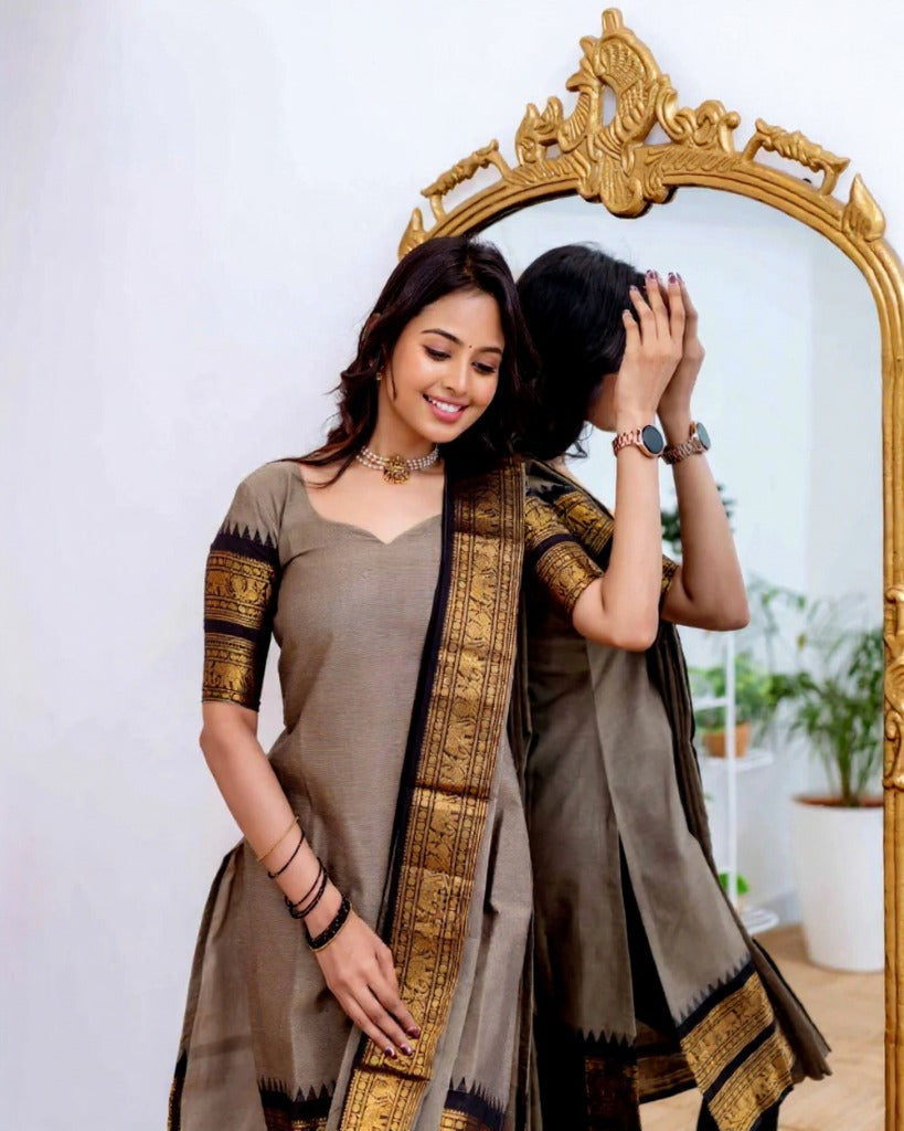 Jyoti Fashion Women's Grey Kanchi Cotton Zari Woven Designer Kurti with Dupatta