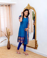 Thumbnail for Jyoti Fashion Women's Royal Blue Kanchi Cotton Zari Woven Designer Kurti with Dupatta