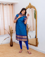 Thumbnail for Jyoti Fashion Women's Royal Blue Kanchi Cotton Zari Woven Designer Kurti with Dupatta