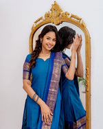 Thumbnail for Jyoti Fashion Women's Royal Blue Kanchi Cotton Zari Woven Designer Kurti with Dupatta