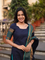 Thumbnail for Jyoti Fashion Women's Navy Blue Kanchi Cotton Zari Woven Designer Kurti with Dupatta