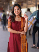 Thumbnail for Jyoti Fashion Women's Maroon Kanchi Cotton Zari Woven Designer Kurti with Dupatta