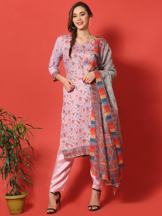 Jyoti Fashion Women's Mauve Cotton Digital Printed Festive Wear Designer Straight Suit Set - Distacart
