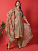 Thumbnail for Jyoti Fashion Women's Brown Cotton Digital Printed Festive Wear Designer Straight Suit Set - Distacart