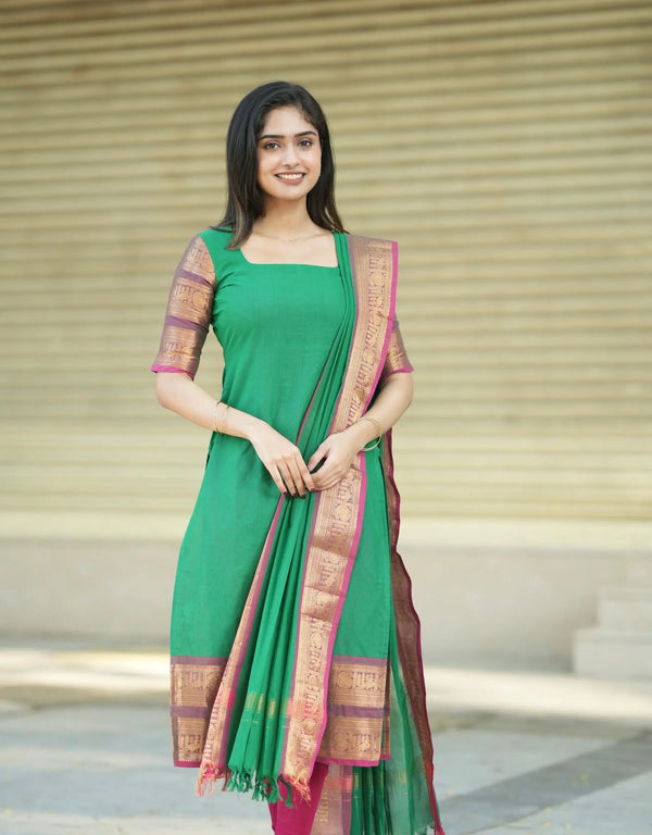 Jyoti Fashion Women's Green Kanchi Cotton Zari Woven Designer Kurti with Dupatta
