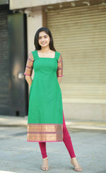 Thumbnail for Jyoti Fashion Women's Green Kanchi Cotton Zari Woven Designer Kurti with Dupatta