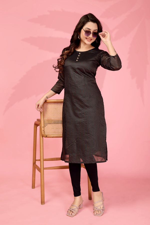 Jyoti Fashion Women's Black Kanchi Cotton Lining Zari Woven Designer Kurti Only