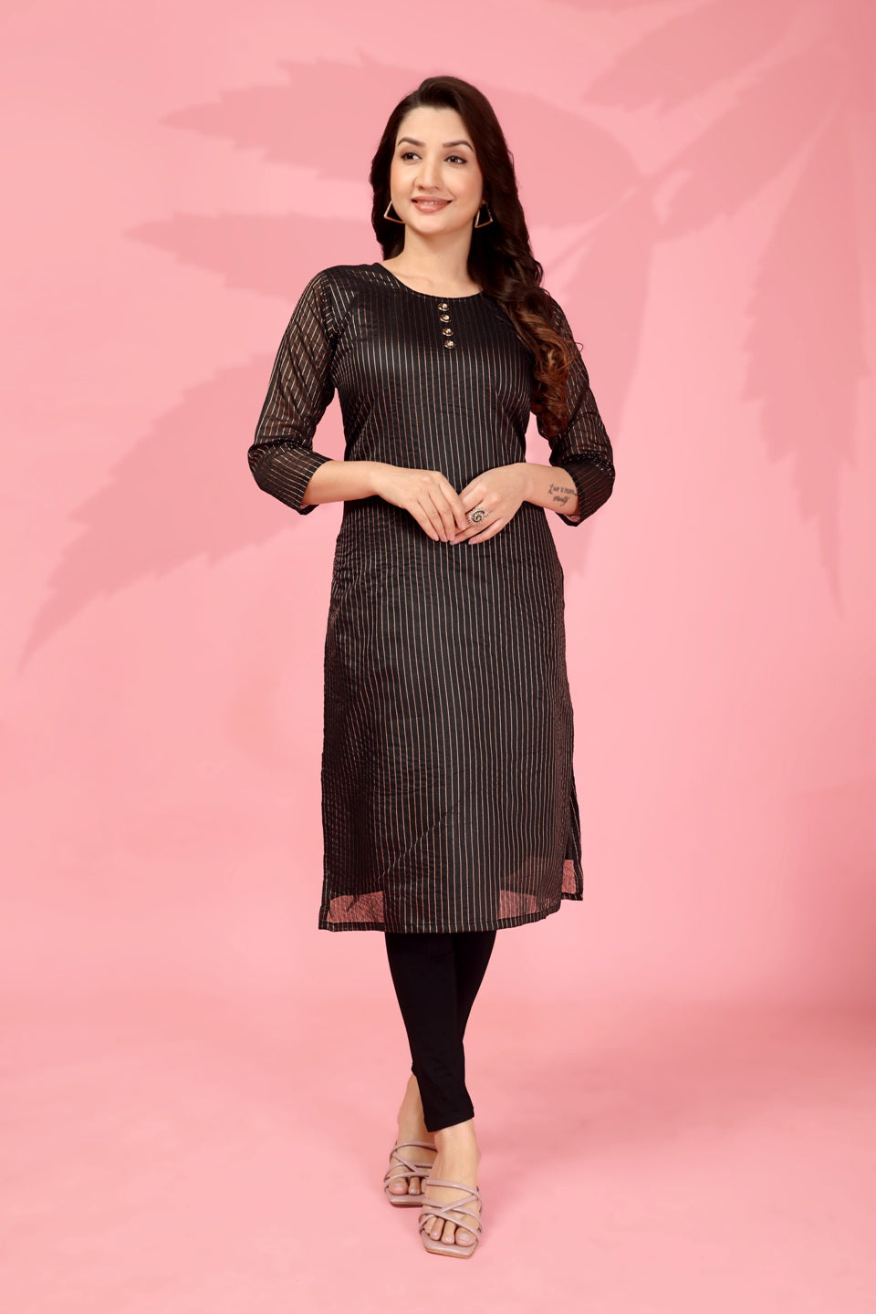 Jyoti Fashion Women's Black Kanchi Cotton Lining Zari Woven Designer Kurti Only
