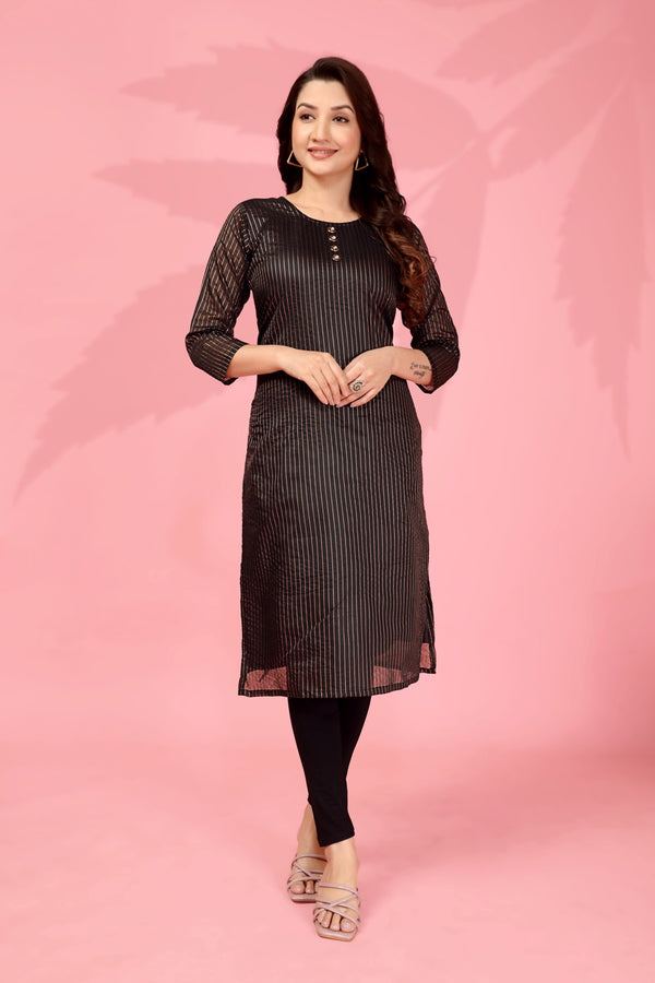 Jyoti Fashion Women's Black Kanchi Cotton Lining Zari Woven Designer Kurti Only
