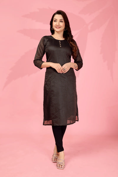Jyoti Fashion Women's Black Kanchi Cotton Lining Zari Woven Designer Kurti Only