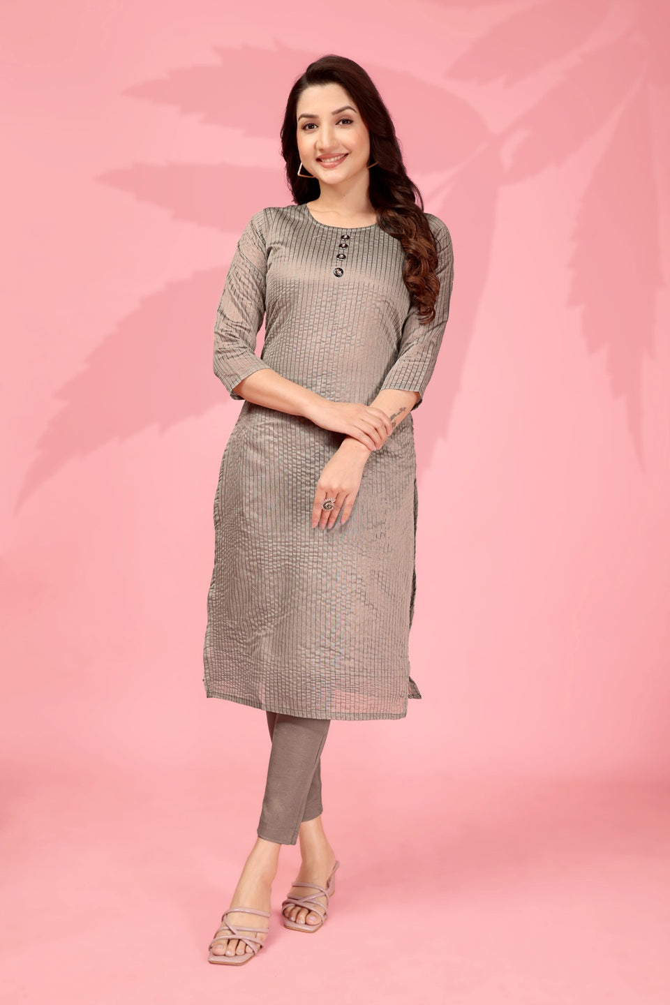 Jyoti Fashion Women's Grey Kanchi Cotton Lining Zari Woven Designer Kurti Only