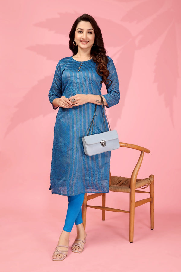 Jyoti Fashion Women's Blue Kanchi Cotton Lining Zari Woven Designer Kurti Only