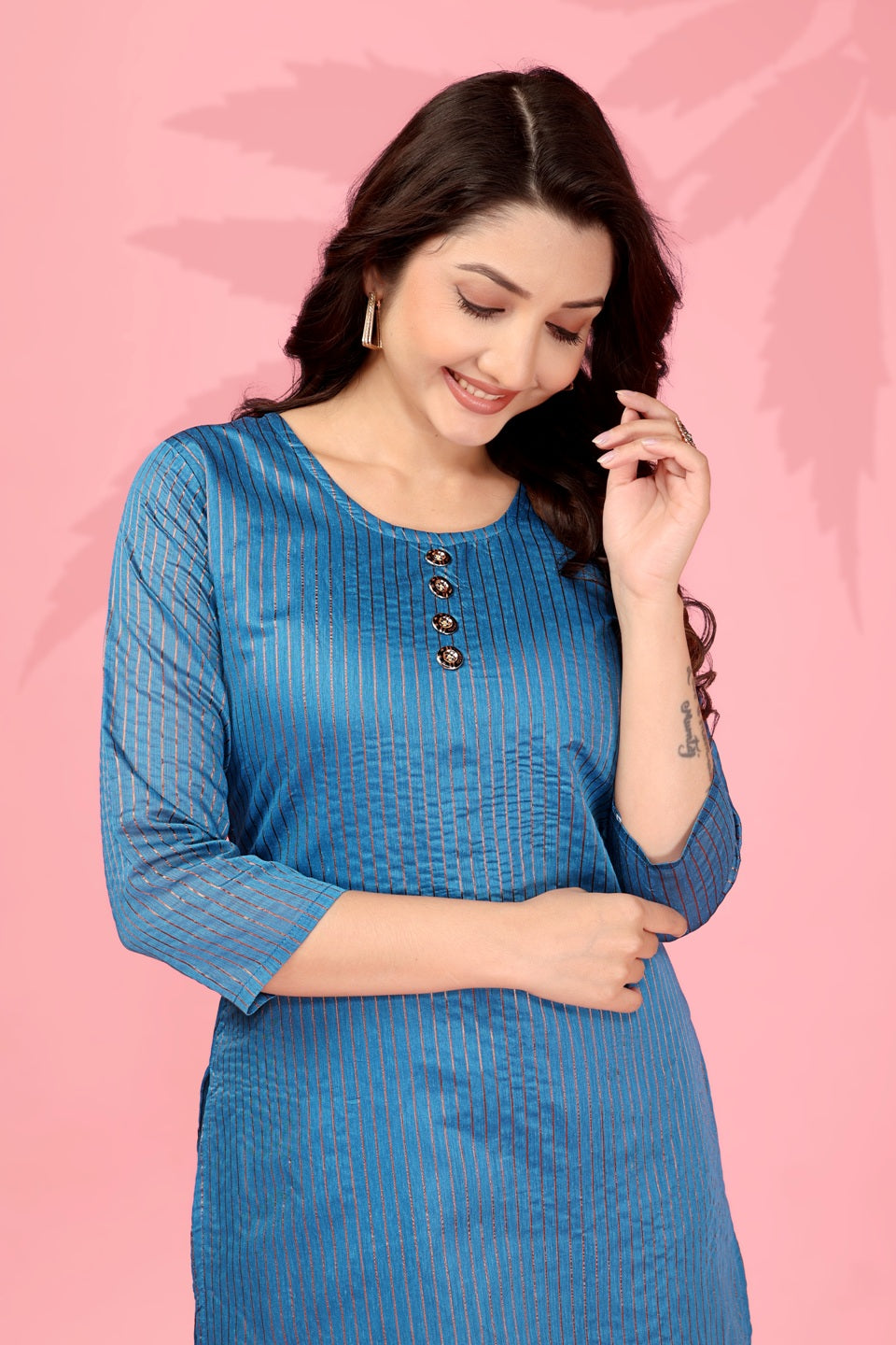 Jyoti Fashion Women's Blue Kanchi Cotton Lining Zari Woven Designer Kurti Only