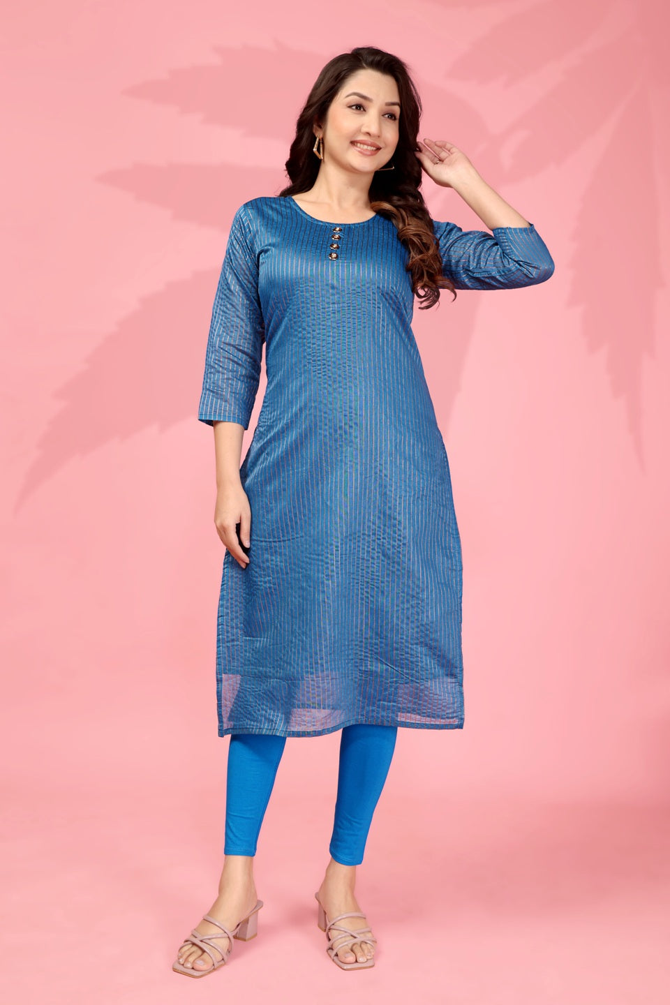 Jyoti Fashion Women's Blue Kanchi Cotton Lining Zari Woven Designer Kurti Only