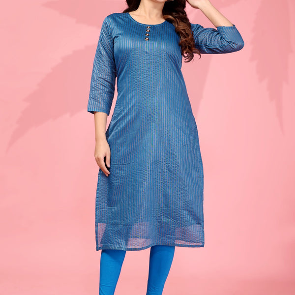 Jyoti Fashion Women's Blue Kanchi Cotton Lining Zari Woven Designer Kurti Only