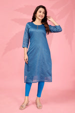 Thumbnail for Jyoti Fashion Women's Blue Kanchi Cotton Lining Zari Woven Designer Kurti Only