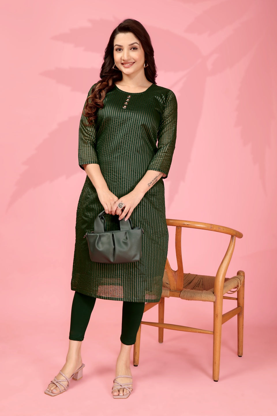 Jyoti Fashion Women's Bottle Green Kanchi Cotton Lining Zari Woven Designer Kurti Only