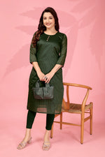 Thumbnail for Jyoti Fashion Women's Bottle Green Kanchi Cotton Lining Zari Woven Designer Kurti Only