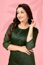 Thumbnail for Jyoti Fashion Women's Bottle Green Kanchi Cotton Lining Zari Woven Designer Kurti Only