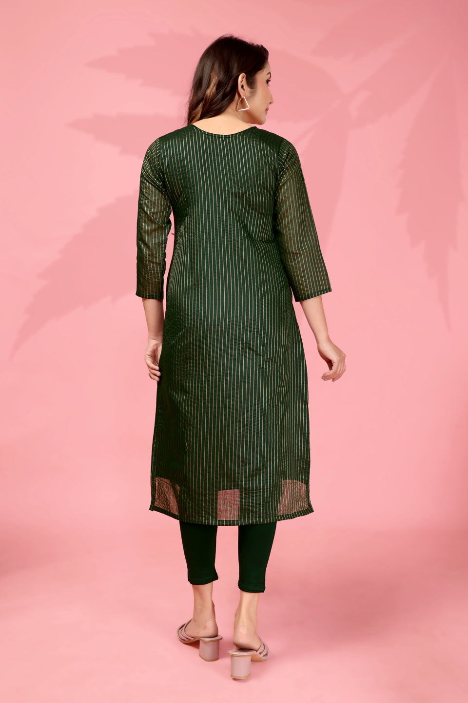 Jyoti Fashion Women's Bottle Green Kanchi Cotton Lining Zari Woven Designer Kurti Only