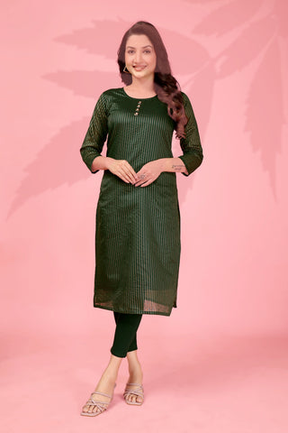 Jyoti Fashion Women's Bottle Green Kanchi Cotton Lining Zari Woven Designer Kurti Only