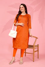 Thumbnail for Jyoti Fashion Women's Orange Kanchi Cotton Lining Zari Woven Designer Kurti Only
