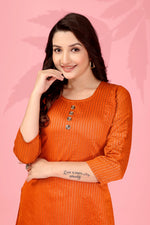 Thumbnail for Jyoti Fashion Women's Orange Kanchi Cotton Lining Zari Woven Designer Kurti Only