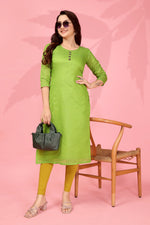 Thumbnail for Jyoti Fashion Women's Parrot Green Kanchi Cotton Lining Zari Woven Designer Kurti Only