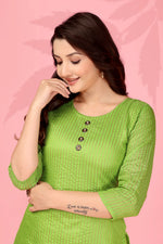 Thumbnail for Jyoti Fashion Women's Parrot Green Kanchi Cotton Lining Zari Woven Designer Kurti Only