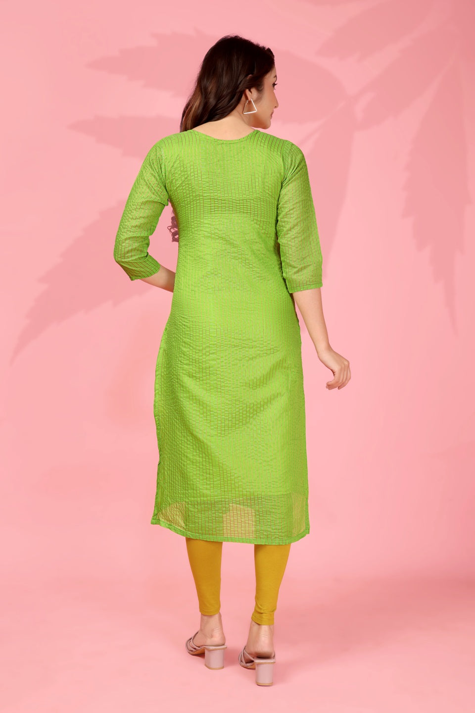 Jyoti Fashion Women's Parrot Green Kanchi Cotton Lining Zari Woven Designer Kurti Only