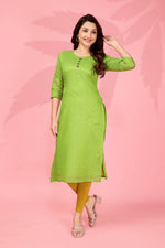 Thumbnail for Jyoti Fashion Women's Parrot Green Kanchi Cotton Lining Zari Woven Designer Kurti Only