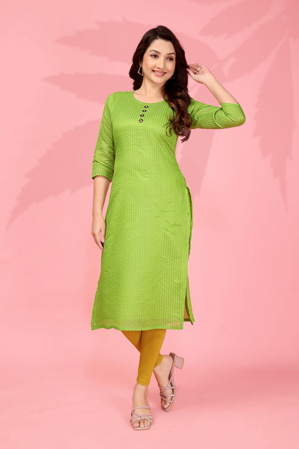 Jyoti Fashion Women's Parrot Green Kanchi Cotton Lining Zari Woven Designer Kurti Only