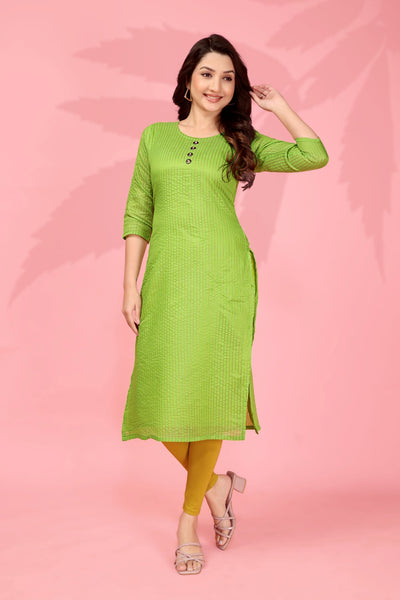 Jyoti Fashion Women's Parrot Green Kanchi Cotton Lining Zari Woven Designer Kurti Only