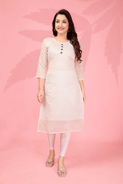 Jyoti Fashion Women's White Kanchi Cotton Lining Zari Woven Designer Kurti Only
