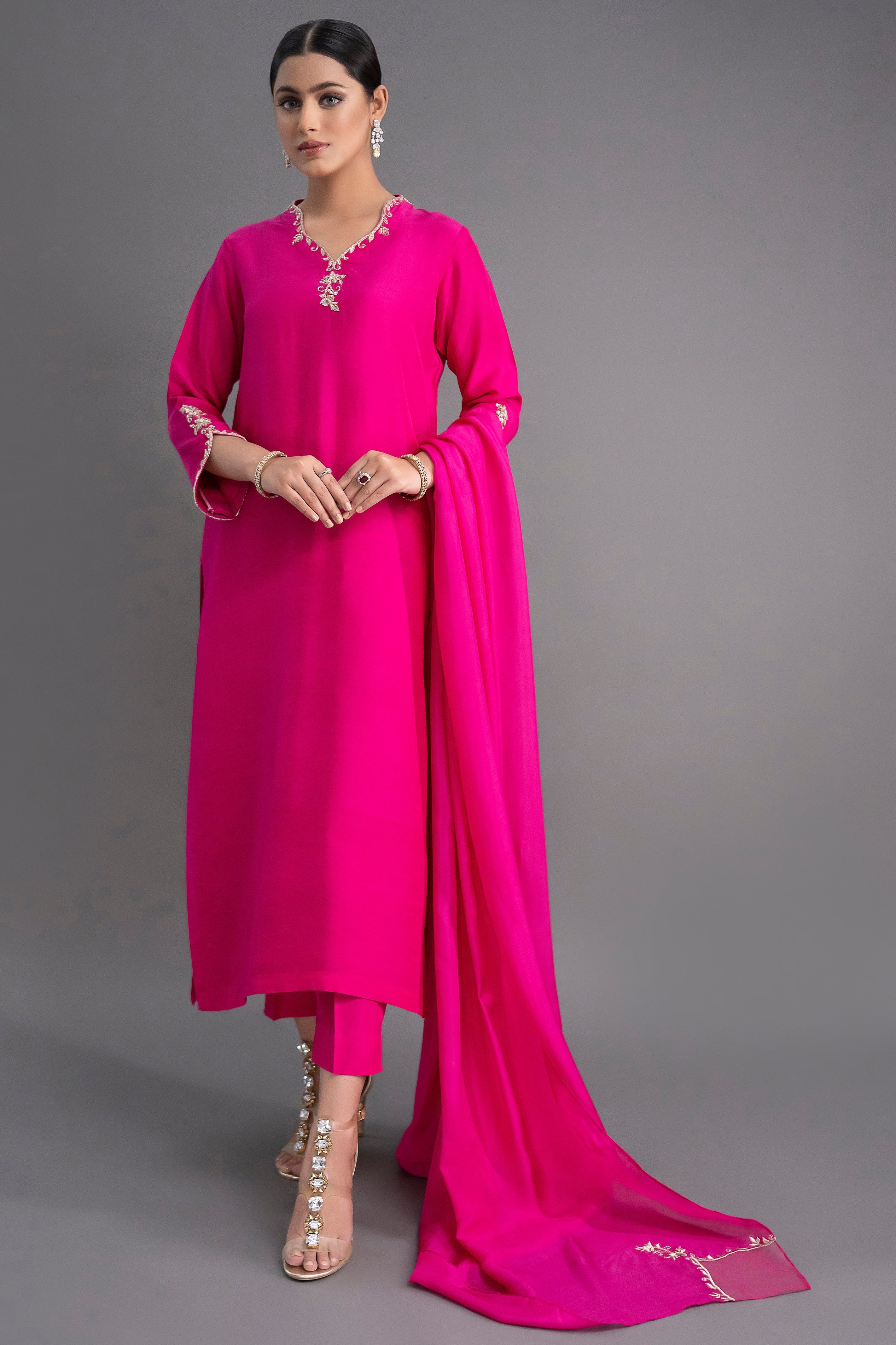 Jyoti Fashion Women's Pink Silk Blend Embroidered Designer Kurta Set with Dupatta