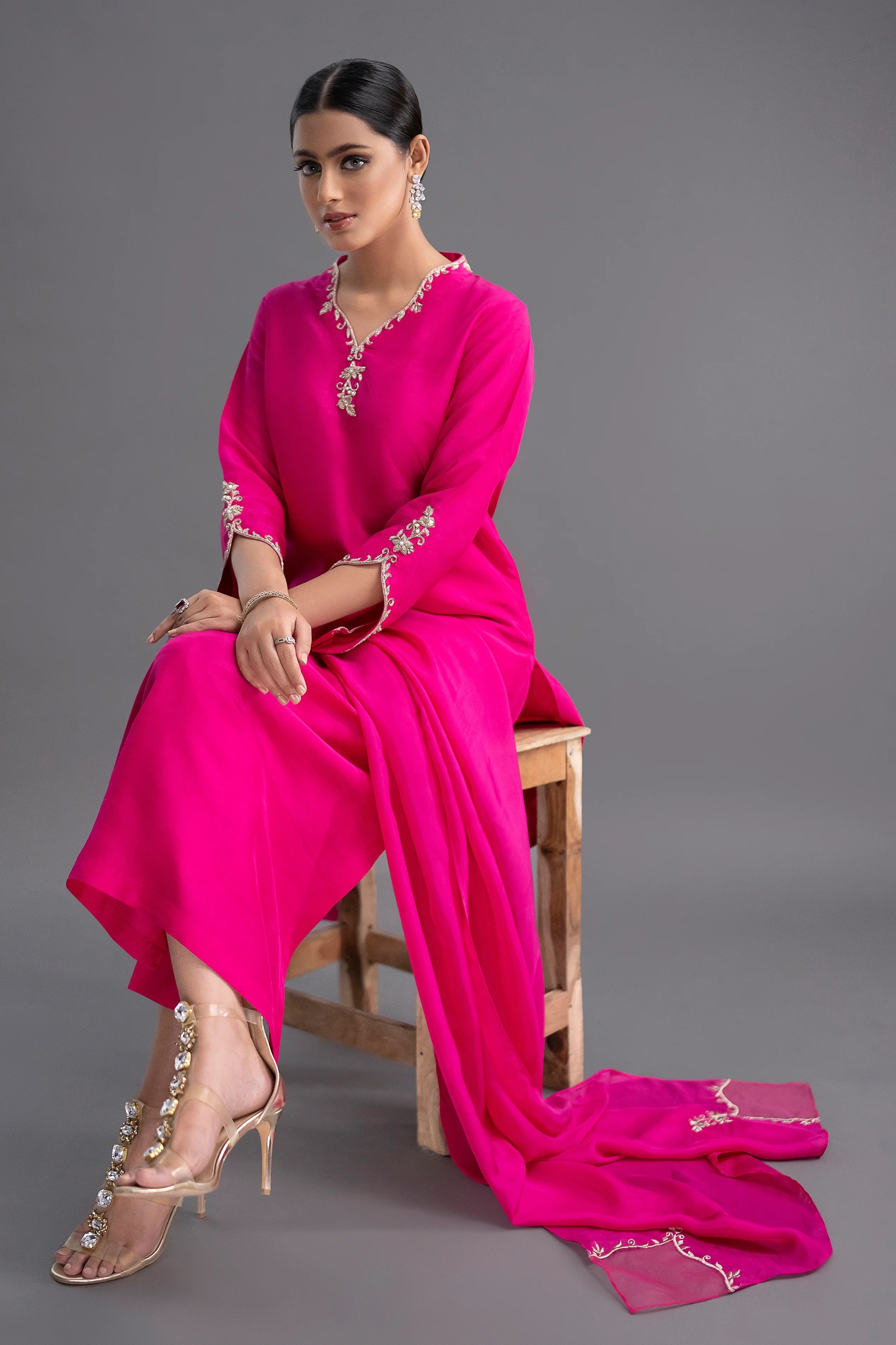 Jyoti Fashion Women's Pink Silk Blend Embroidered Designer Kurta Set with Dupatta