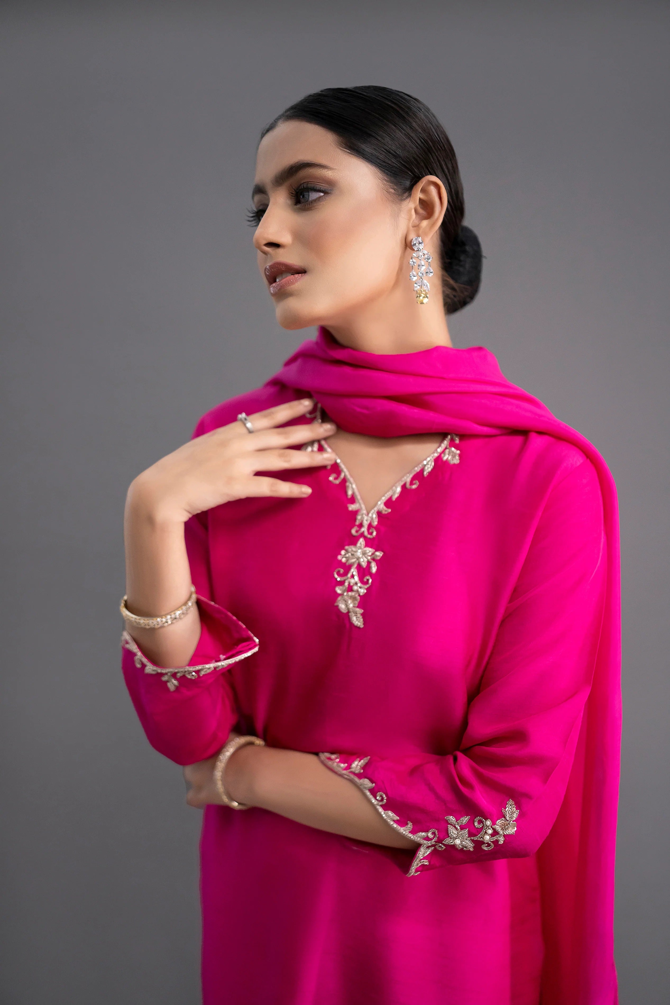 Jyoti Fashion Women's Pink Silk Blend Embroidered Designer Kurta Set with Dupatta