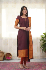 Thumbnail for Jyoti Fashion Women's Maroon Kanchi Cotton Zari Woven Designer Kurti with Dupatta