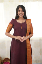 Thumbnail for Jyoti Fashion Women's Maroon Kanchi Cotton Zari Woven Designer Kurti with Dupatta