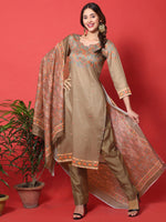 Thumbnail for Jyoti Fashion Women's Brown Cotton Digital Printed Festive Wear Designer Straight Suit Set - Distacart