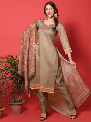 Jyoti Fashion Women's Brown Cotton Digital Printed Festive Wear Designer Straight Suit Set - Distacart