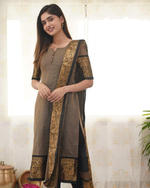 Thumbnail for Jyoti Fashion Women's Beige Kanchi Cotton Zari Woven Designer Kurti with Dupatta