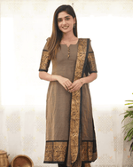 Thumbnail for Jyoti Fashion Women's Beige Kanchi Cotton Zari Woven Designer Kurti with Dupatta