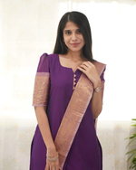 Thumbnail for Jyoti Fashion Women's Purple Kanchi Cotton Zari Woven Designer Kurti with Dupatta
