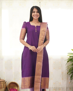 Thumbnail for Jyoti Fashion Women's Purple Kanchi Cotton Zari Woven Designer Kurti with Dupatta