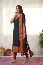 Thumbnail for Jyoti Fashion Women's Black Kanchi Cotton Zari Woven Designer Kurti with Dupatta