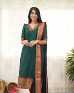 Thumbnail for Jyoti Fashion Women's Rama Kanchi Cotton Zari Woven Designer Kurti with Dupatta