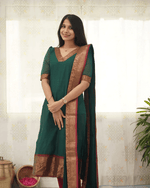 Thumbnail for Jyoti Fashion Women's Rama Kanchi Cotton Zari Woven Designer Kurti with Dupatta