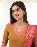Thumbnail for Jyoti Fashion Women's Mustard Kanchi Cotton Zari Woven Designer Kurti with Dupatta