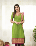 Thumbnail for Jyoti Fashion Women's Parrot Green Kanchi Cotton Zari Woven Designer Kurti with Dupatta